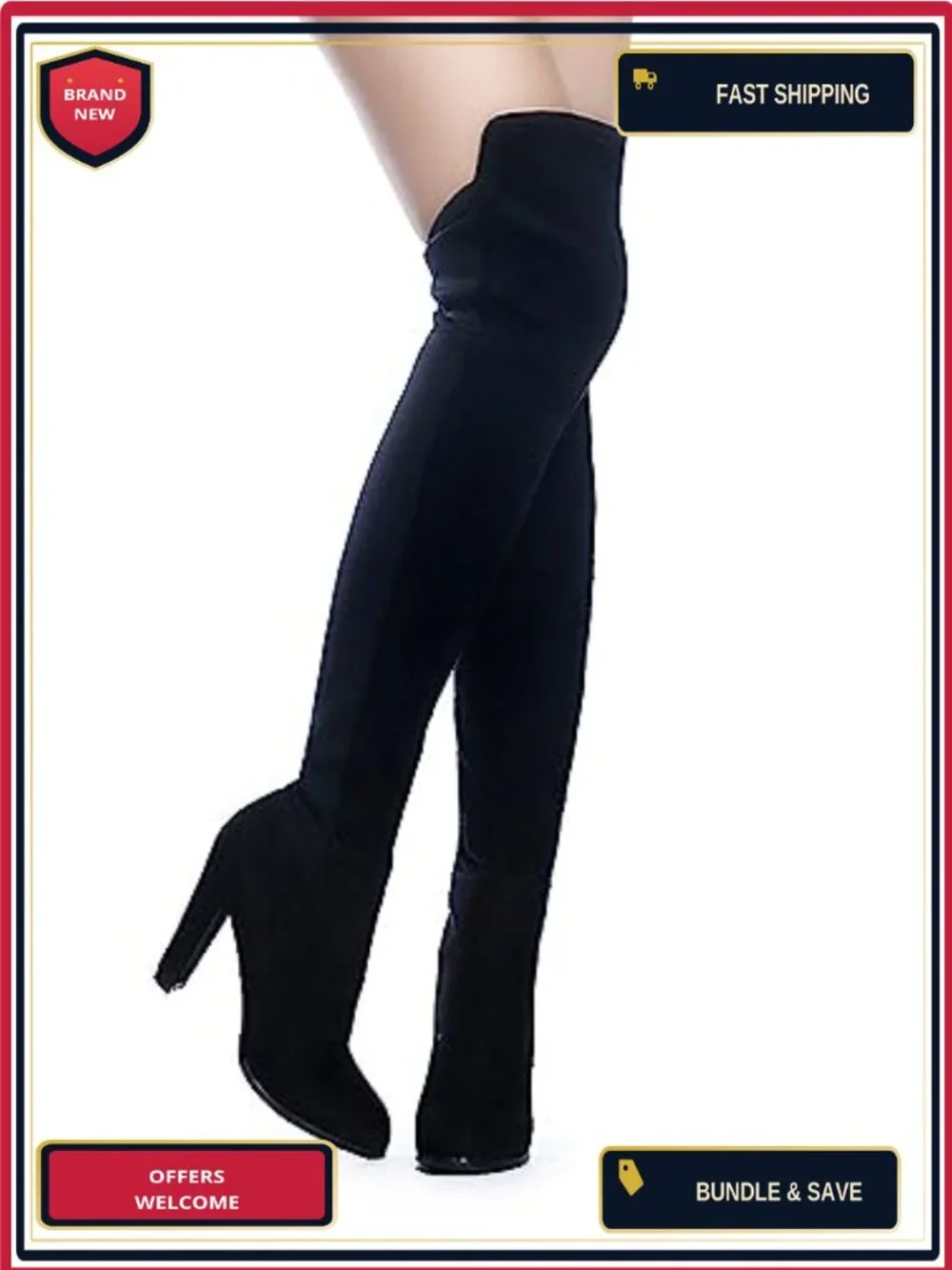 Faux Suede Chunky Heel Over the Knee Stretch Thigh High Boots